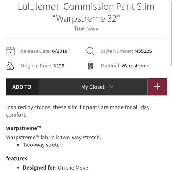 Lululemon Commission Pant Slim True Navy size 28 trouser - Picture 15 of 16